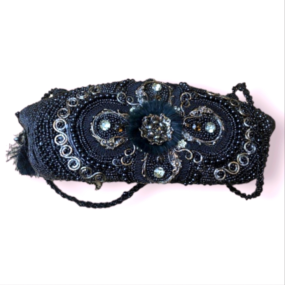 Mary Frances Womens Black Beaded Single Strap Fashionable Shoulder Bag